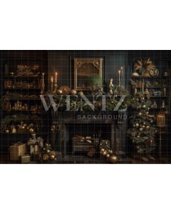 Photography Background in Fabric Christmas Set with Fireplace / Backdrop 3837