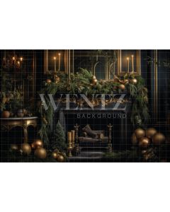Photography Background in Fabric Christmas Set with Fireplace / Backdrop 3840