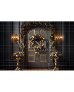 Photography Background in Fabric Door with Christmas Wreath / Backdrop 3859