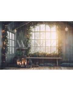 Photography Background in Fabric Christmas Room With Window / Backdrop 3863