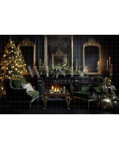 Photography Background in Fabric Green and Gold Christmas Room / Backdrop 3874