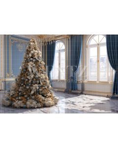 Photography Background in Fabric Blue and Gold Christmas Room / Backdrop 3879