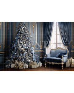 Photography Background in Fabric Blue Christmas Room / Backdrop 3880