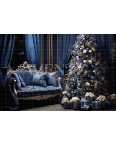 Photography Background in Fabric Blue Christmas Room / Backdrop 3881