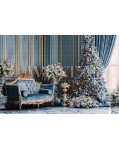 Photography Background in Fabric Blue Christmas Room / Backdrop 3882