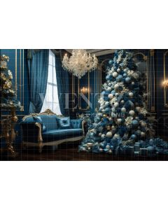 Photography Background in Fabric Blue and Gold Christmas Room / Backdrop 3884