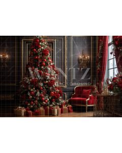 Photography Background in Fabric Red and Gold Christmas Set / Backdrop 3952