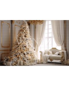 Photography Background in Fabric White and Gold Christmas Tree / Backdrop 3963