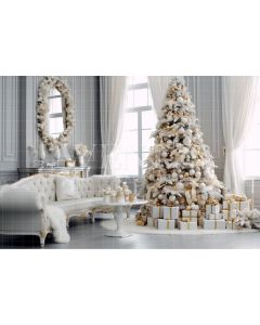 Photography Background in Fabric White and Gold Christmas Room / Backdrop 3964