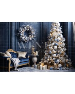 Photography Background in Fabric Blue Christmas Set / Backdrop 3995