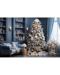 Photography Background in Fabric Blue Christmas Set / Backdrop 3996