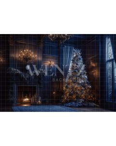 Photography Background in Fabric Blue Room with Fireplace / Backdrop 3997