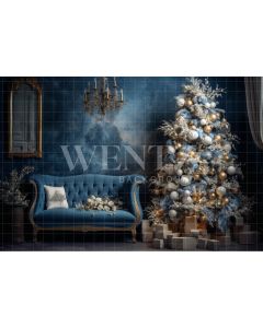 Photography Background in Fabric Blue Christmas Room / Backdrop 3998
