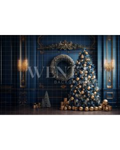 Photography Background in Fabric Gold and Blue Christmas Set / Backdrop 4010
