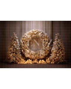 Photography Background in Fabric Gold Christmas Wreath / Backdrop 4017