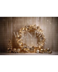Photography Background in Fabric Gold Christmas Wreath / Backdrop 4030