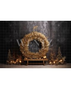 Photography Background in Fabric Gold Christmas Wreath / Backdrop 4032