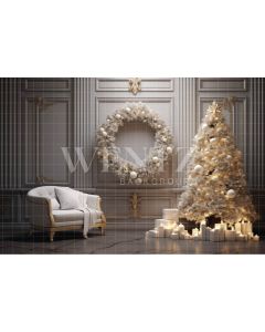 Photography Background in Fabric White and Gold Christmas Room / Backdrop 4053