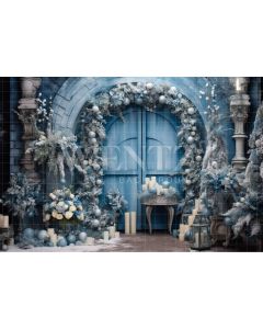 Photography Background in Fabric Blue Christmas Scenery / Backdrop 4062