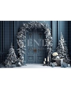 Photography Background in Fabric Blue Christmas Door / Backdrop 4065