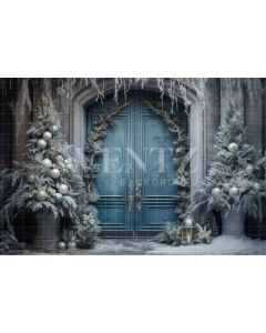 Photography Background in Fabric Blue Christmas Door / Backdrop 4068