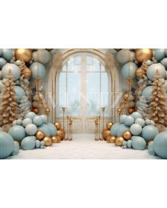 Photography Background in Fabric Blue and Gold Christmas Set / Backdrop 4069