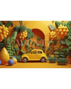 Photography Background in Fabric Yellow Set with Car / Backdrop 4103
