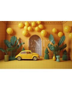 Photography Background in Fabric Yellow Set with Car / Backdrop 4104