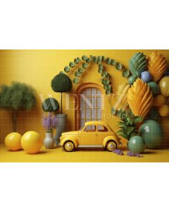 Photography Background in Fabric Yellow Set with Car / Backdrop 4105