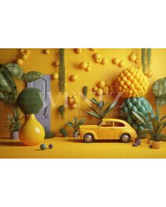 Photography Background in Fabric Yellow Set with Car / Backdrop 4107