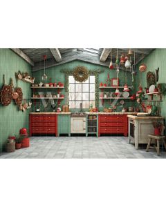 Photography Background in Fabric Christmas Kitchen / Backdrop 4187