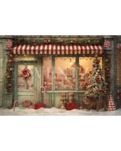 Photography Background in Fabric Christmas Candy Shop / Backdrop 4199