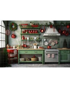 Photography Background in Fabric Christmas Kitchen / Backdrop 4213