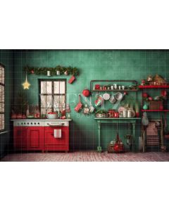 Photography Background in Fabric Christmas Kitchen / Backdrop 4215