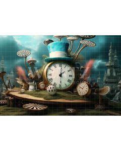 Photography Background in Fabric Set with Clock and Hat / Backdrop 4251