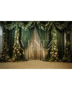 Photography Background in Fabric Set with Green Curtain / Backdrop 4269