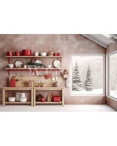 Photography Background in Fabric Christmas Kitchen / Backdrop 4286