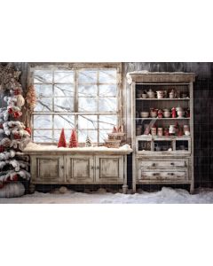 Photography Background in Fabric Rustic Christmas Kitchen / Backdrop 4340