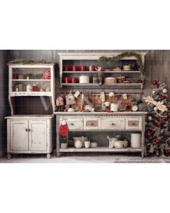 Photography Background in Fabric Rustic Christmas Kitchen / Backdrop 4341