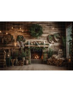 Photography Background in Fabric Christmas Set with Fireplace / Backdrop 4344