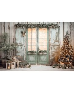 Photography Background in Fabric Rustic Christmas Door / Backdrop 4352