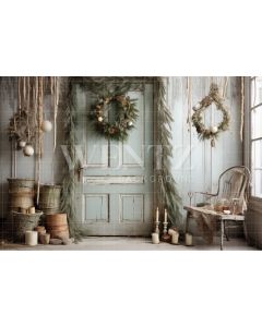 Photography Background in Fabric Rustic Christmas Door / Backdrop 4353