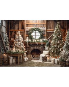 Photography Background in Fabric Christmas Set with Fireplace / Backdrop 4369
