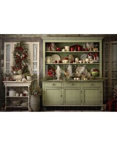 Photography Background in Fabric Rustic Christmas Kitchen / Backdrop 4379