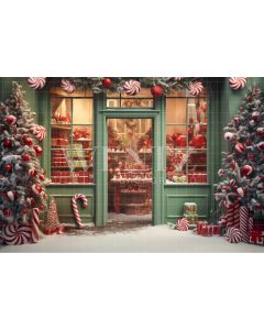 Photography Background in Fabric Christmas Candy Shop / Backdrop 4381