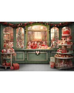 Photography Background in Fabric Christmas Candy Shop / Backdrop 4392