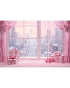 Photography Background in Fabric Pink Christmas Window / Backdrop 4485