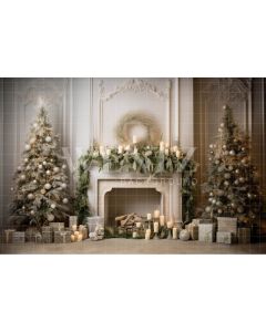 Photography Background in Fabric Christmas Room with Fireplace / Backdrop 4494