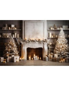 Photography Background in Fabric Christmas Room with Fireplace / Backdrop 4495