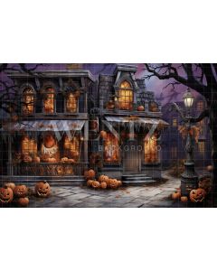 Photography Background in Fabric Halloween Village / Backdrop 4506
